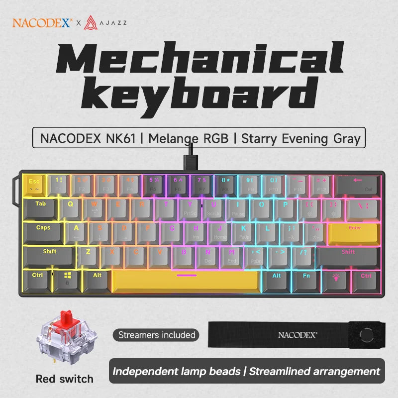AJAZZ NK61 60% Mechanical Gaming Keyboard | Red Switch | Hot-Swap | RGB | Wired