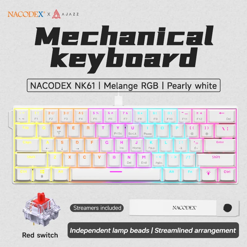 AJAZZ NK61 60% Mechanical Gaming Keyboard | Red Switch | Hot-Swap | RGB | Wired