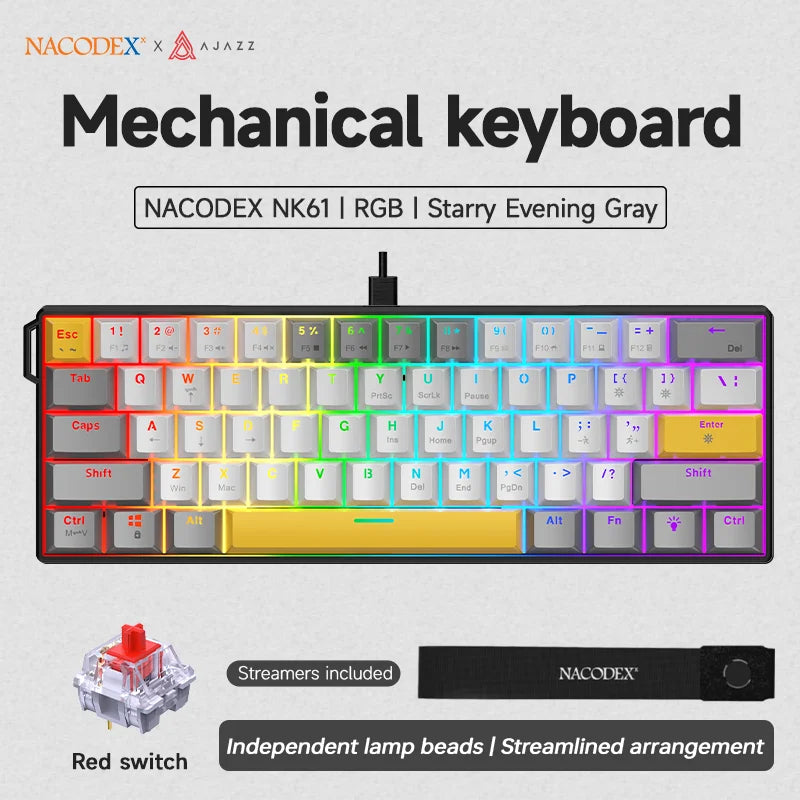 AJAZZ NK61 60% Mechanical Gaming Keyboard | Red Switch | Hot-Swap | RGB | Wired