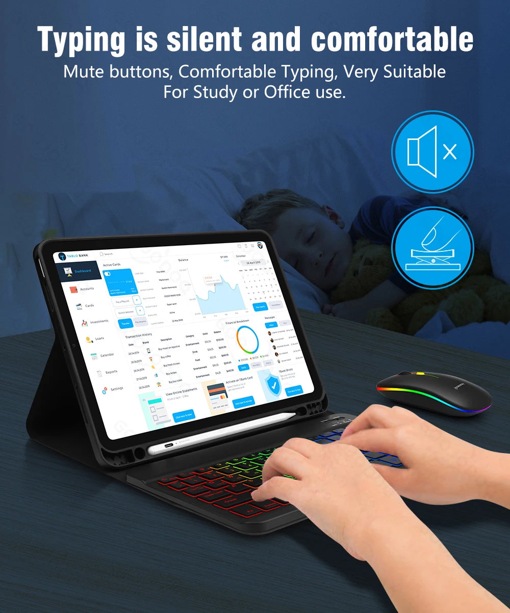 10" Wireless Bluetooth Mini Keyboard | RGB Backlit | Rechargeable | Multi-Device | USB-C