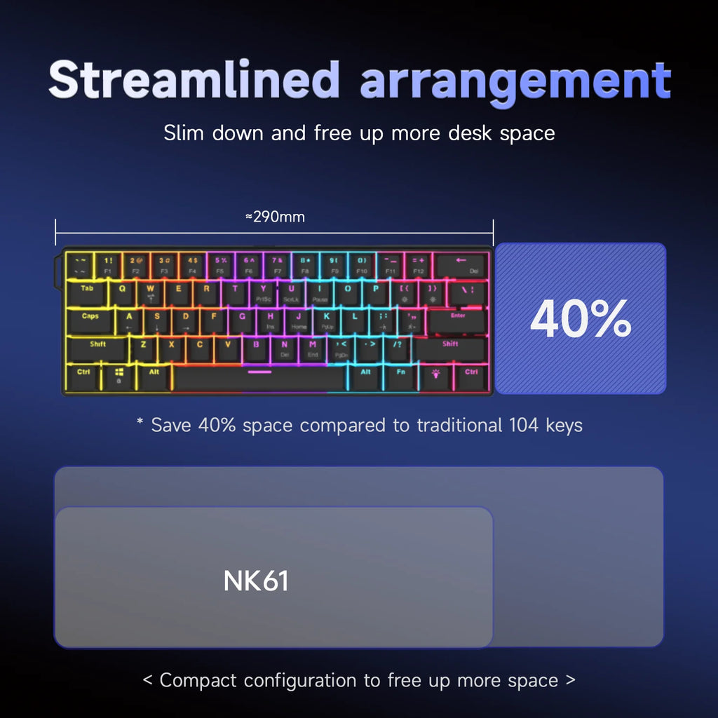AJAZZ NK61 60% Mechanical Gaming Keyboard | Red Switch | Hot-Swap | RGB | Wired