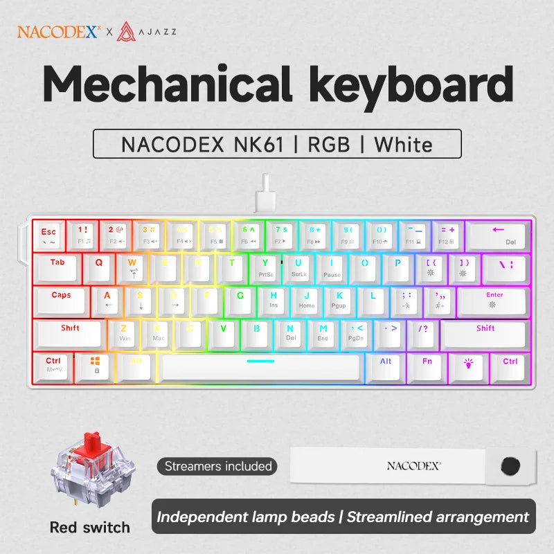 AJAZZ NK61 60% Mechanical Gaming Keyboard | Red Switch | Hot-Swap | RGB | Wired