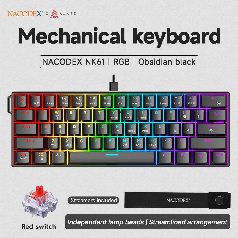 AJAZZ NK61 60% Mechanical Gaming Keyboard | Red Switch | Hot-Swap | RGB | Wired