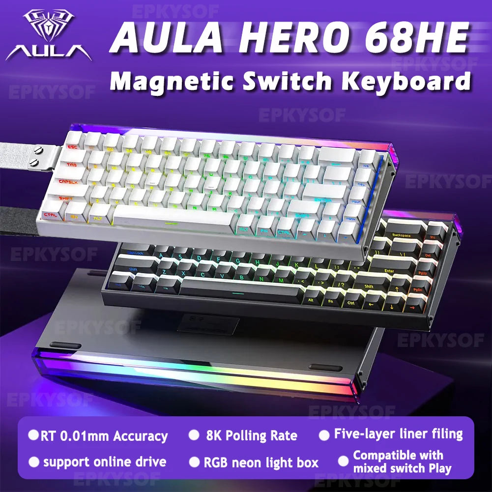 AULA HERO 68HE Magnetic Switch Gaming Keyboard | Rapid Trigger | 8K Polling | RGB
