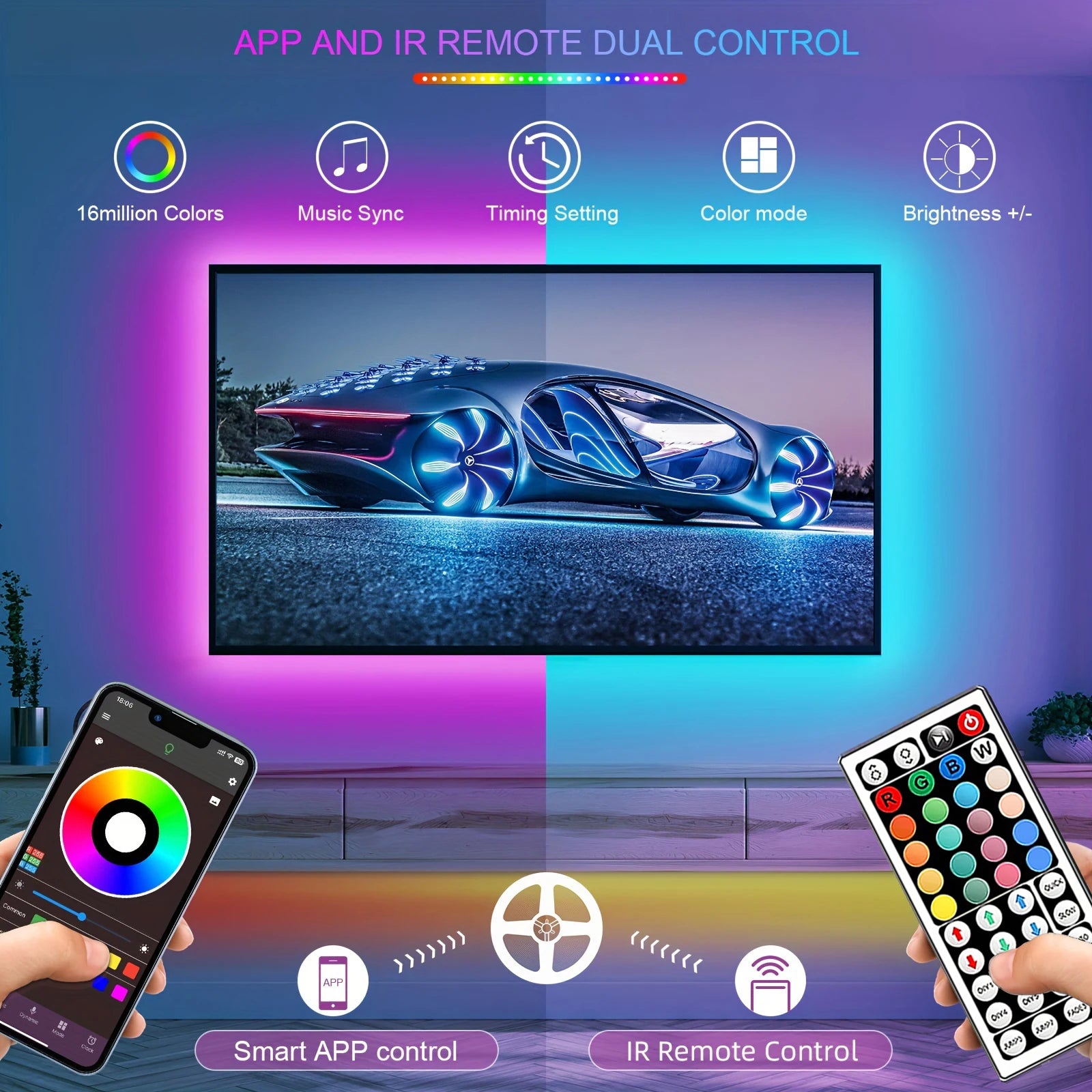 RGB LED Strip Lights 5m–30m | APP Control | Room & Gaming Setup Décor