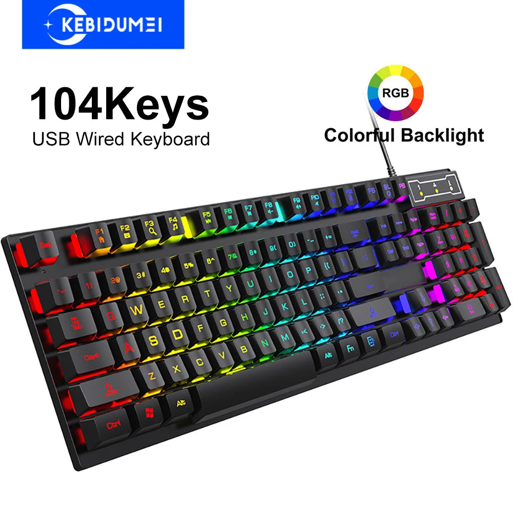 104-Key RGB Gaming Keyboard | Mechanical Feel | USB Wired | Windows & Laptop Compatible