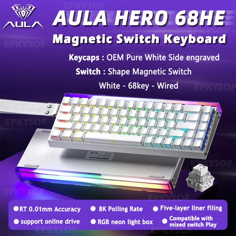 AULA HERO 68HE Magnetic Switch Gaming Keyboard | Rapid Trigger | 8K Polling | RGB