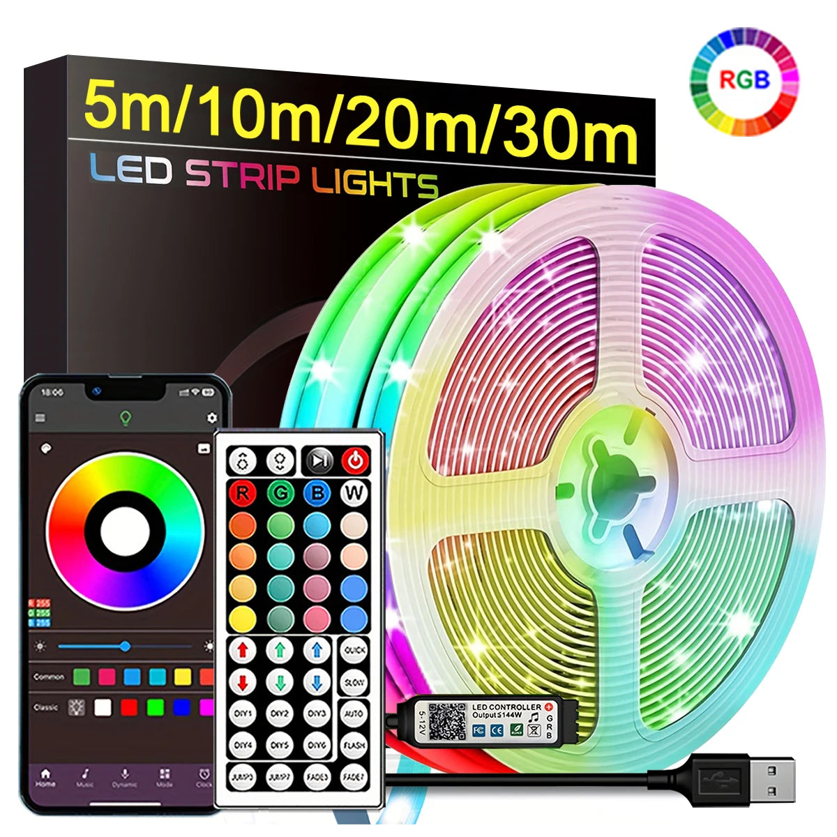 RGB LED Strip Lights 5m–30m | APP Control | Room & Gaming Setup Décor