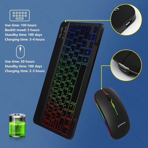 10" Wireless Bluetooth Mini Keyboard | RGB Backlit | Rechargeable | Multi-Device | USB-C