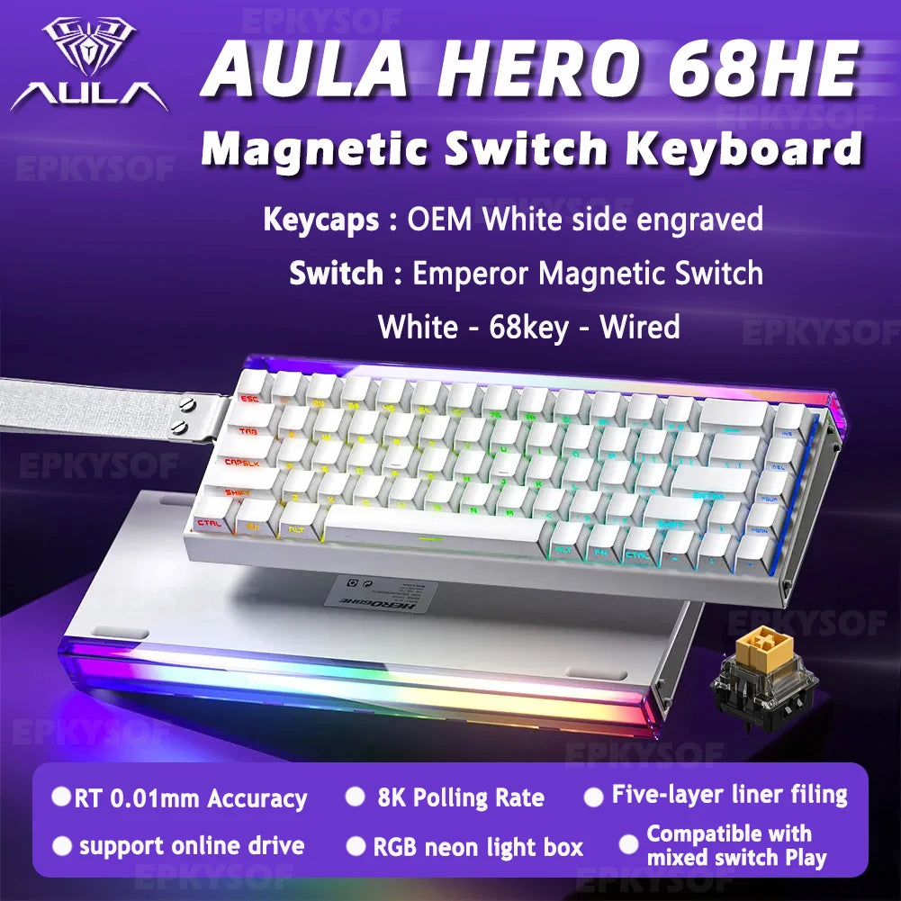 AULA HERO 68HE Magnetic Switch Gaming Keyboard | Rapid Trigger | 8K Polling | RGB