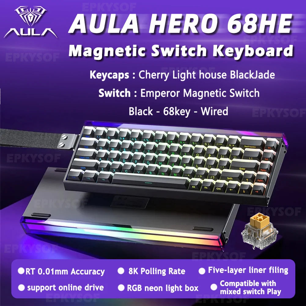 AULA HERO 68HE Magnetic Switch Gaming Keyboard | Rapid Trigger | 8K Polling | RGB