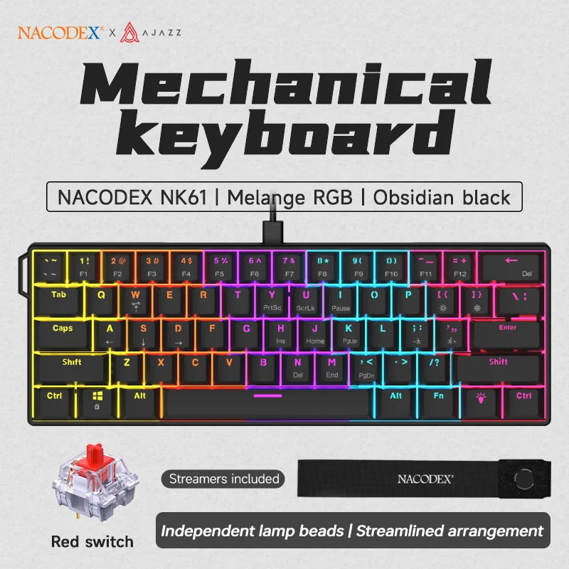 AJAZZ NK61 60% Mechanical Gaming Keyboard | Red Switch | Hot-Swap | RGB | Wired