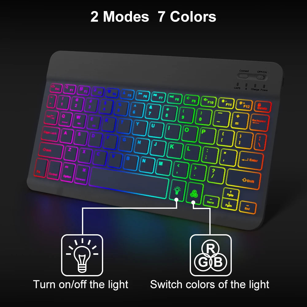 10" Wireless Bluetooth Mini Keyboard | RGB Backlit | Rechargeable | Multi-Device | USB-C