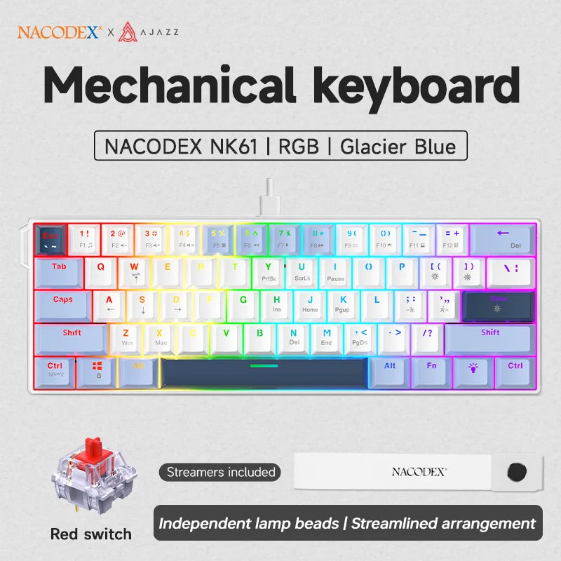 AJAZZ NK61 60% Mechanical Gaming Keyboard | Red Switch | Hot-Swap | RGB | Wired