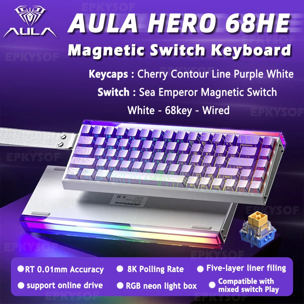 AULA HERO 68HE Magnetic Switch Gaming Keyboard | Rapid Trigger | 8K Polling | RGB