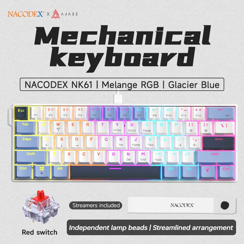 AJAZZ NK61 60% Mechanical Gaming Keyboard | Red Switch | Hot-Swap | RGB | Wired