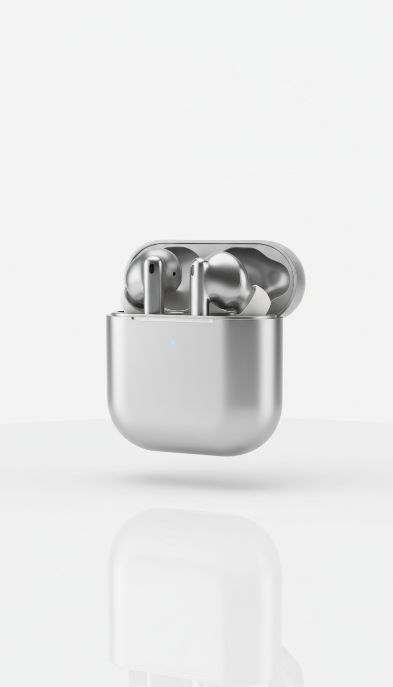 Polished Platinum Wireless Earbuds with Charging Case